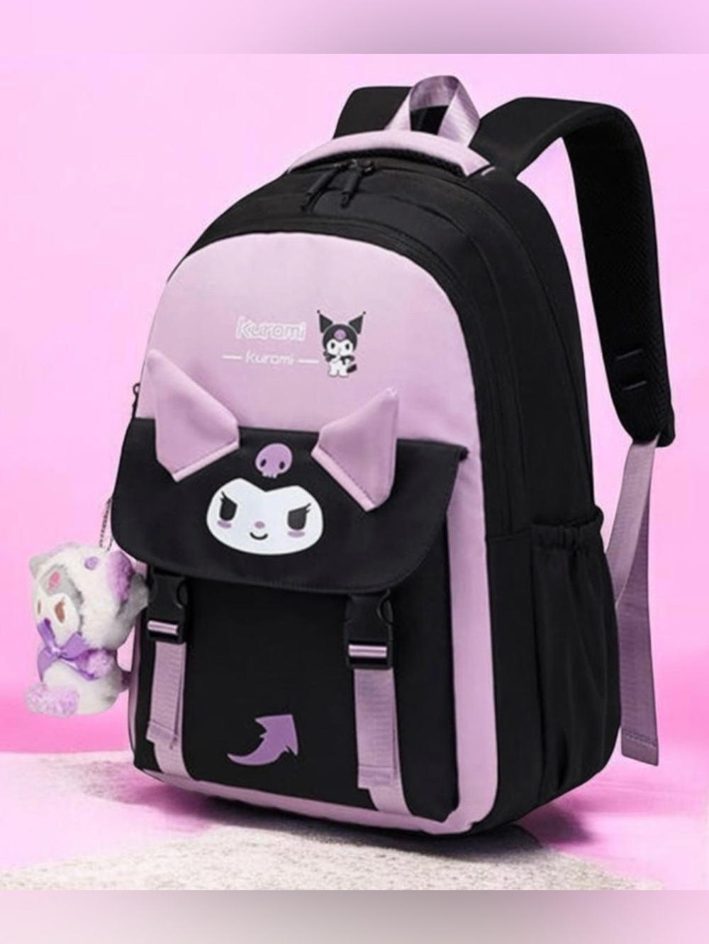 Cute & Pretty Purple KUROMI Casual Travel / School Backpack, with Plush Pendant